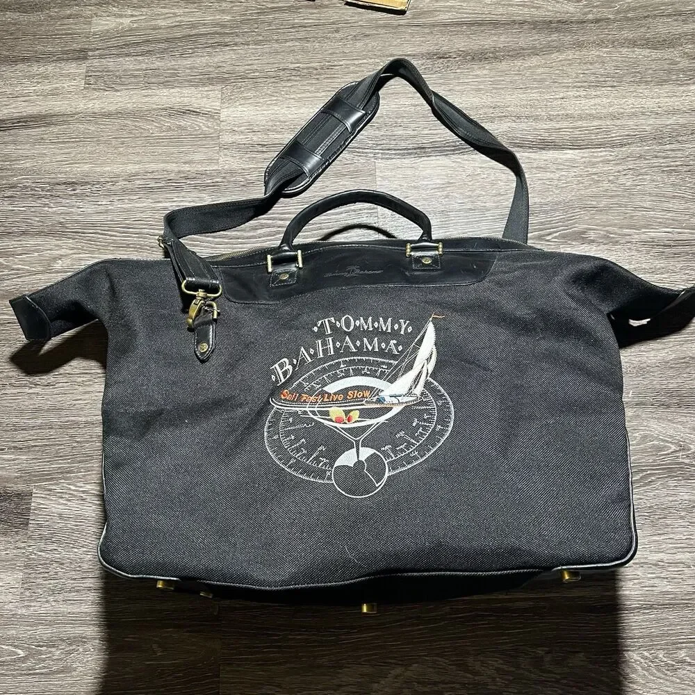 Tommy Bahama Black Duffle Bag Island Hopper SAIL FAST LIVE SLOW Sailboat